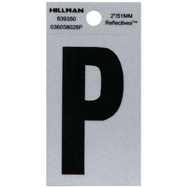 Hillman 2 in. Reflective Black Mylar Self-Adhesive Letter P 1 pc