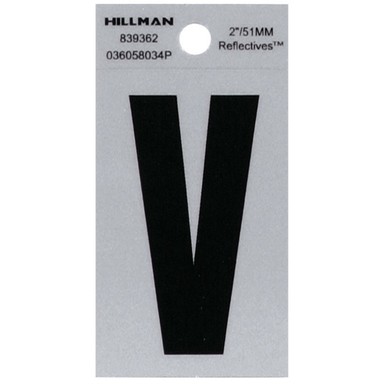 Hillman 2 in. Reflective Black Mylar Self-Adhesive Letter V 1 pc