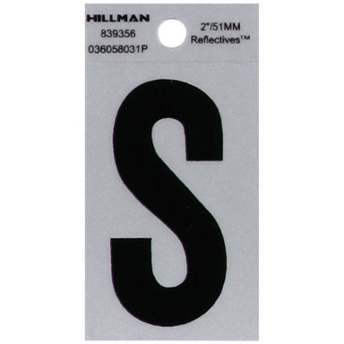 Hillman 2 in. Reflective Black Mylar Self-Adhesive Letter S 1 pc