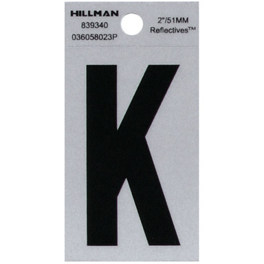 Hillman 2 in. Reflective Black Mylar Self-Adhesive Letter K 1 pc