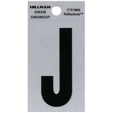 Hillman 2 in. Reflective Black Mylar Self-Adhesive Letter J 1 pc
