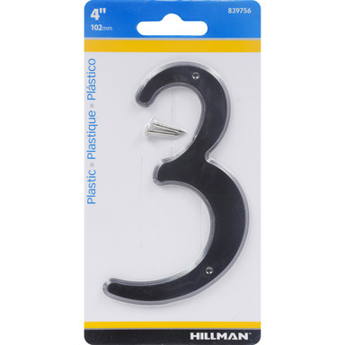 Hillman 4 in. Black Plastic Nail-On Number 3 1 pc