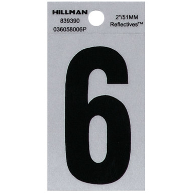 Hillman 2 in. Reflective Black Mylar Self-Adhesive Number 6 1 pc