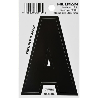 Hillman 3 in. Black Vinyl Self-Adhesive Letter A 1 pc