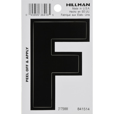 Hillman 3 in. Black Vinyl Self-Adhesive Letter F 1 pc