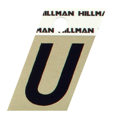 Hillman 1.5 in. Reflective Black Metal Self-Adhesive Letter U 1 pc