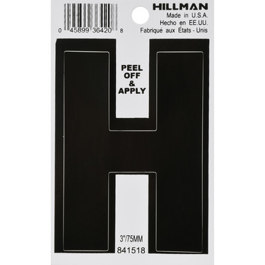 Hillman 3 in. Black Vinyl Self-Adhesive Letter H 1 pc