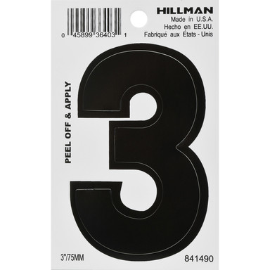 Hillman 3 in. Black Vinyl Self-Adhesive Number 3 1 pc