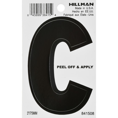 Hillman 3 in. Black Vinyl Self-Adhesive Letter C 1 pc