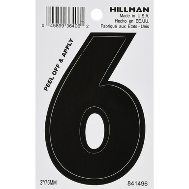 Hillman 3 in. Black Vinyl Self-Adhesive Number 6 1 pc
