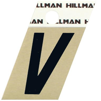 Hillman 1.5 in. Reflective Black Metal Self-Adhesive Letter V 1 pc