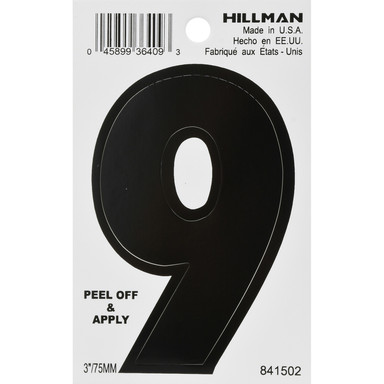 Hillman 3 in. Black Vinyl Self-Adhesive Number 9 1 pc