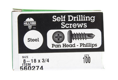 Hillman No. 8-18  S X 3/4 in. L Phillips Pan Head Self- Drilling Screws 100  1 pk