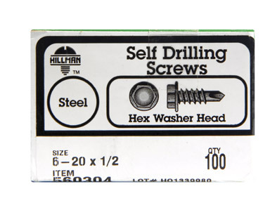 Hillman No. 6-20  S X 1/2 in. L Hex Hex Washer Head Self- Drilling Screws 100 pk