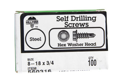 Hillman No. 8-18  S X 3/4 in. L Hex Hex Washer Head Self- Drilling Screws 100 pk
