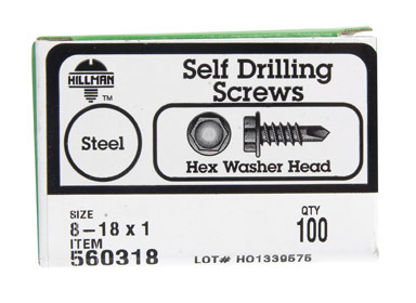 Hillman No. 8-18  S X 1 in. L Hex Hex Washer Head Self- Drilling Screws 100 pk