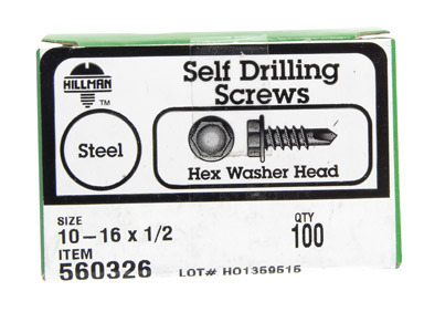 Hillman No. 10-16  S X 1/2 in. L Hex Washer Head Self- Drilling Screws 100  1 pk