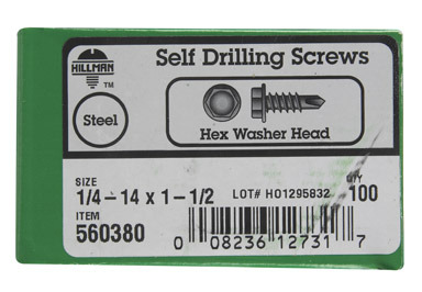 Hillman 1/4-14 in. S X 1-1/2 in. L Hex Washer Head Sheet Metal Screws 100  1 pk