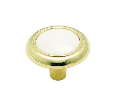Amerock Allison Round Cabinet Knob 1-1/4 in. D 15/16 in. Polished Brass White 1 pk