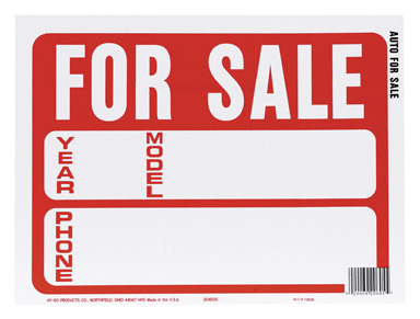 SIGN FOR SALE 9X12 R/W