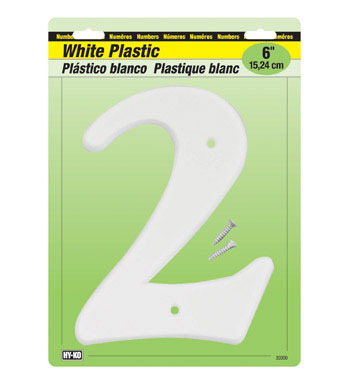 NUMBER 2 PLSTC 6" WHITE