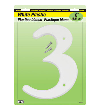 NUMBER 3 PLSTC 6" WHITE