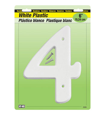 NUMBER 4 PLSTC 6" WHITE