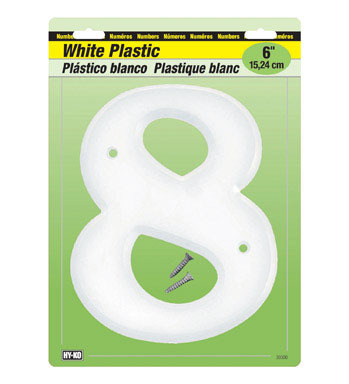 NUMBER 8 PLSTC 6" WHITE