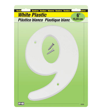 NUMBER 9 PLSTC 6" WHITE