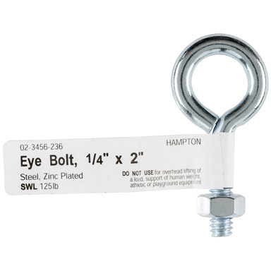 Hampton 1/4 in. S X 2 in. L Zinc-Plated Steel Eyebolt Nut Included
