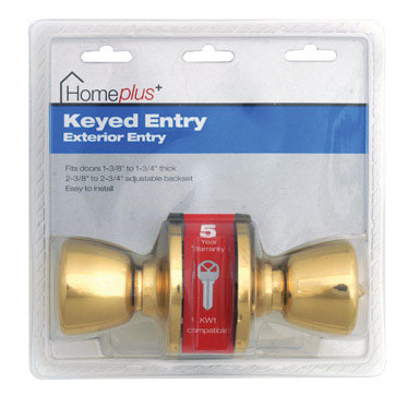 Home Plus Polished Brass Entry Lockset ANSI Grade 3 1-3/4 in.