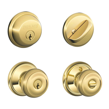 Schlage Plymouth Bright Brass Knob and Single Cylinder Deadbolt ANSI Grade 2 1-3/4 in.