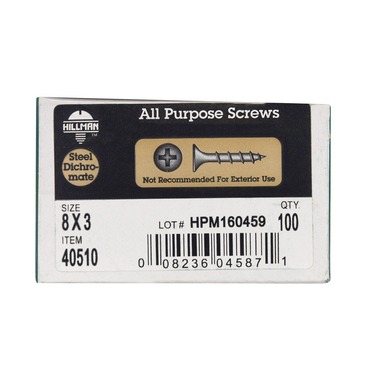 Hillman No. 8  S X 3 in. L Phillips Yellow Zinc-Plated Wood Screws 100 pk