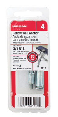 2Pk 3/16L Hollow Wall Anchor