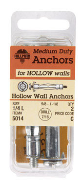 2Pk 1/4" Long Hollow Wall Anchor