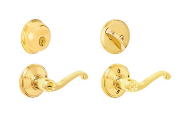 Schlage Flair Bright Brass Lever and Single Cylinder Deadbolt ANSI Grade 2 1-3/4 in.