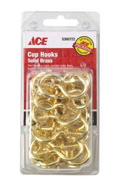 Cup Hook .146x1-1/8" Brass 40pk