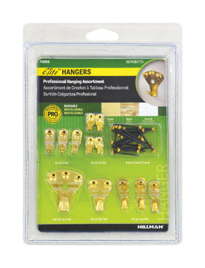 Hillman Elite Brass-Plated Classic Picture Hanging Set 10 lb 32 pk