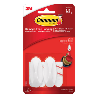 Command Small Plastic Designer Hooks 2-1/8 in. L 2 pk