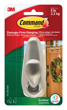 Command 1.62 in. L Brushed Nickel Metal Large Hook 5 lb. cap. 1 pk