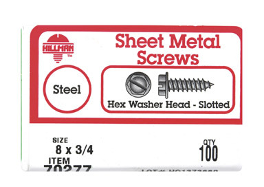 Hillman No. 8  S X 3/4 in. L Slotted Hex Washer Head Sheet Metal Screws 100  1 pk