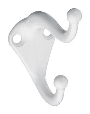 STD COAT & HAT HOOK WHITE 2PK