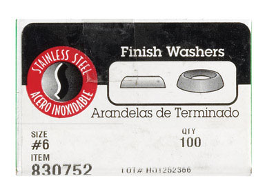 WASHER FINISH SS#6 100PK