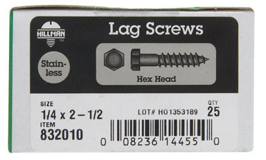 BOLT LAG 1/4X2-1/2" SS