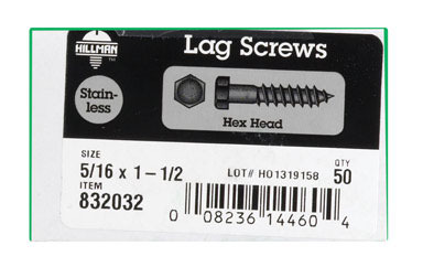 BOLT LAG 5/16X1-1/2" SS