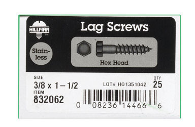 Hillman 3/8 in. S X 1-1/2 in. L Hex Stainless Steel Lag Screw 25 pk