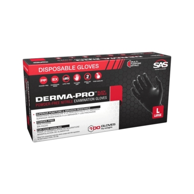 DERMA-PRO DISP. GLOVES - LRG.BLK