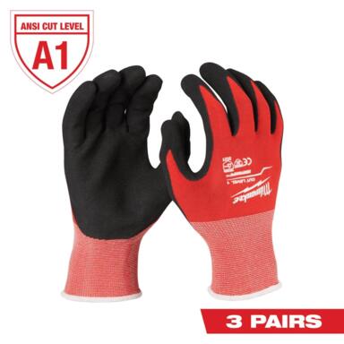 3PK CUT GLVS RD/BLK XL