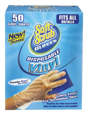 Soft Scrub Vinyl Disposable Gloves One Size Fits Most Clear Powder Free 50 pk