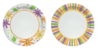 Solo Paper Mixed Garden Party Stripes and Flowers Design Plate 10 in. D 22 pk
